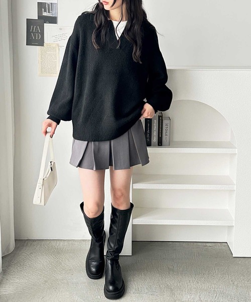 GeeRA(ジーラ)の「スキッパーポロ襟ニットプルオーバー(ニット/セーター・レディース・ベージュ/杢グレー/ブラック・MEDIUM/LARGE/X-LARGE)」の9枚目の写真