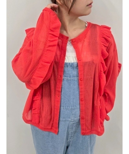 SM2(エスエムツー)の「シアーフリル前後2WAYカットソー(Tシャツ/カットソー・レディース・レッド/オフホワイト/ブラック・F)」の1枚目の写真