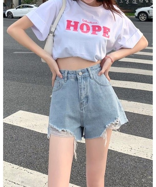 CHEER(チアー)の「ダメージデニムショートパンツ(デニムパンツ・レディース・ホワイト/グレー/サックスブルー/ブラック・S/M/L/LL)」の15枚目の写真