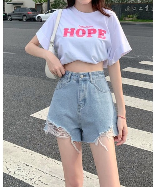 CHEER(チアー)の「ダメージデニムショートパンツ(デニムパンツ・レディース・ホワイト/グレー/サックスブルー/ブラック・S/M/L/LL)」の17枚目の写真