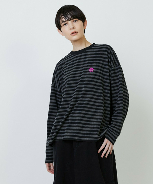 FRAPBOIS（フラボア）の「［ブルー：秋祭り2025限定カラー］パークボーダーL/ST（Tシャツ/カットソー・レディース・グレー/カーキ/ホワイト・1/2）」の2枚目の写真