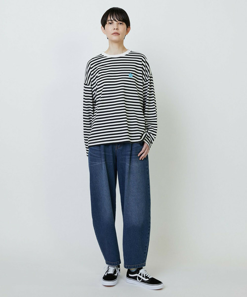 FRAPBOIS（フラボア）の「［ブルー：秋祭り2025限定カラー］パークボーダーL/ST（Tシャツ/カットソー・レディース・グレー/カーキ/ホワイト・1/2）」の7枚目の写真