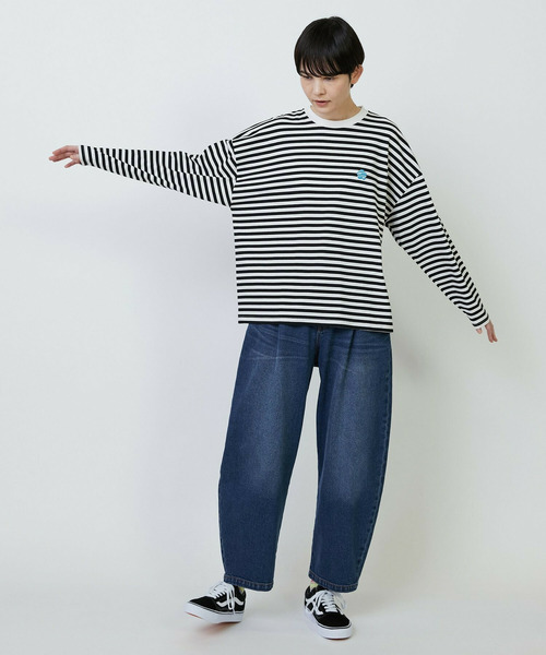 FRAPBOIS（フラボア）の「［ブルー：秋祭り2025限定カラー］パークボーダーL/ST（Tシャツ/カットソー・レディース・グレー/カーキ/ホワイト・1/2）」の8枚目の写真