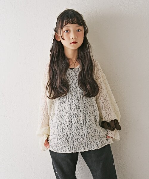 CIAOPANIC TYPY（チャオパニックティピー）の「【KIDS】ストレッチレースフーディー（Tシャツ/カットソー・キッズ・オフホワイト/ブラック・LARGE/MEDIUM/SMALL/XX-LARGE/X-LARGE）」の2枚目の写真