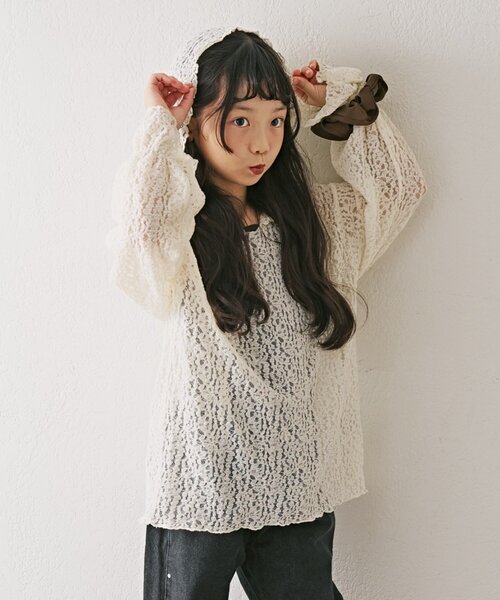 CIAOPANIC TYPY（チャオパニックティピー）の「【KIDS】ストレッチレースフーディー（Tシャツ/カットソー・キッズ・オフホワイト/ブラック・LARGE/MEDIUM/SMALL/XX-LARGE/X-LARGE）」の4枚目の写真