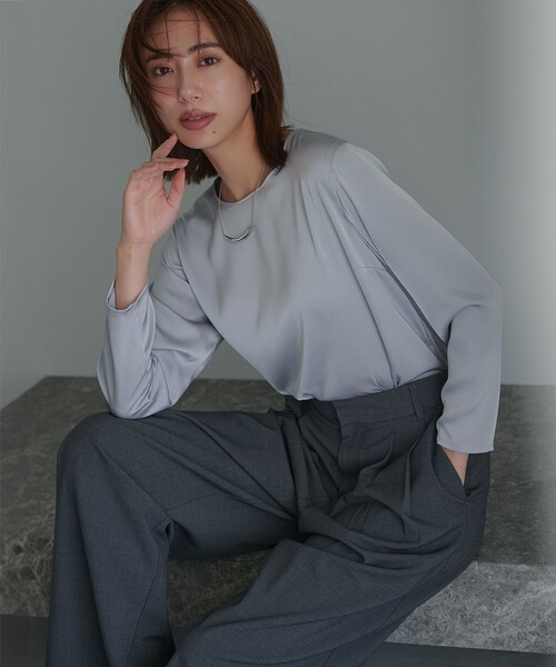 洗える】サテン ロングスリーブ Tシャツ（Tシャツ/カットソー）｜23区