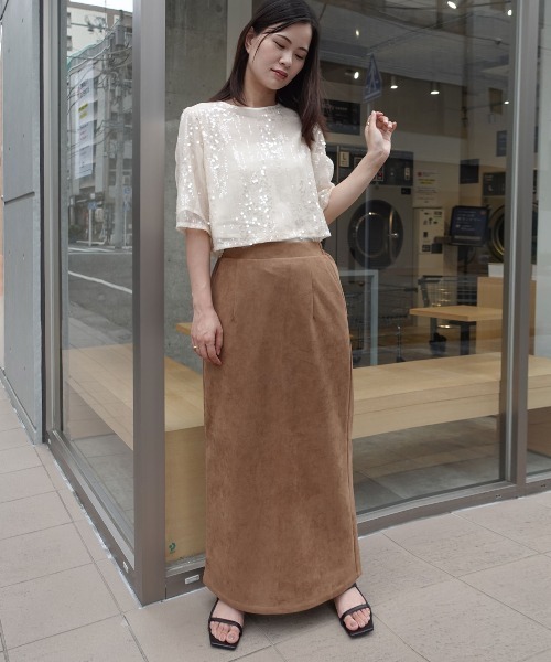 CORNERS（コーナーズ）の「フェイクスエードナロースカート【セットアップ可能】（スカート・レディース・チャコールグレー/ブラウン/キャメル・M）」の10枚目の写真