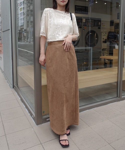 CORNERS（コーナーズ）の「フェイクスエードナロースカート【セットアップ可能】（スカート・レディース・チャコールグレー/ブラウン/キャメル・M）」の13枚目の写真