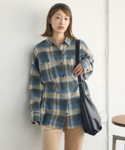 RETRO GIRL（レトロガール）の「チェックBIGシャツ（シャツ/ブラウス・レディース・ブルー系その他2/グレー系その他2/ブラック系その他2/オレンジ系その他2・FREE）」の19枚目の写真