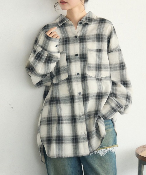 RETRO GIRL（レトロガール）の「チェックBIGシャツ（シャツ/ブラウス・レディース・ブルー系その他2/グレー系その他2/ブラック系その他2/オレンジ系その他2・FREE）」の2枚目の写真
