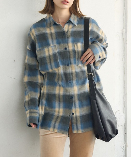 RETRO GIRL（レトロガール）の「チェックBIGシャツ（シャツ/ブラウス・レディース・ブルー系その他2/グレー系その他2/ブラック系その他2/オレンジ系その他2・FREE）」の3枚目の写真