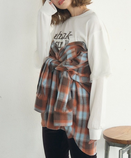 RETRO GIRL（レトロガール）の「チェックBIGシャツ（シャツ/ブラウス・レディース・ブルー系その他2/グレー系その他2/ブラック系その他2/オレンジ系その他2・FREE）」の4枚目の写真