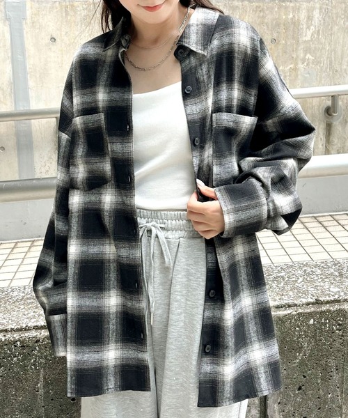 RETRO GIRL（レトロガール）の「チェックBIGシャツ（シャツ/ブラウス・レディース・ブルー系その他2/グレー系その他2/ブラック系その他2/オレンジ系その他2・FREE）」の10枚目の写真