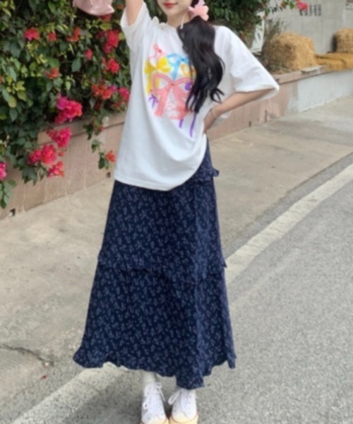 セール】小花柄 3段フレア ロングスカート（スカート）｜shyam