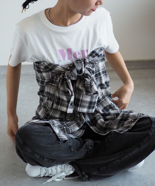 cepo（セポ）の「〈チェック柄トップスをコーデの主役に♪〉ドビーチェックオーバーシャツ（シャツ/ブラウス・レディース・ブラック系1/ブルー系1/ベージュ系1/ブラウン系2/ブラウン系1/レッド系1/ホワイト系1・M）」の14枚目の写真