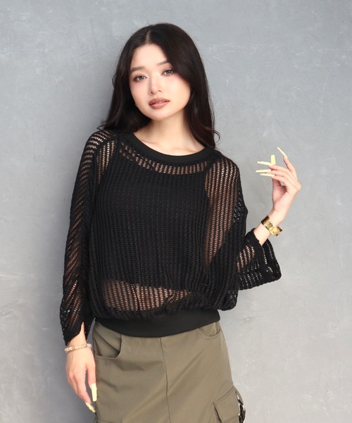 CECIL McBEE（セシルマクビー）の「クロシェ風レースドルマンスリーブプルオーバー（Tシャツ/カットソー・レディース・ブラック/ブラウン・MEDIUM/LARGE）」の2枚目の写真