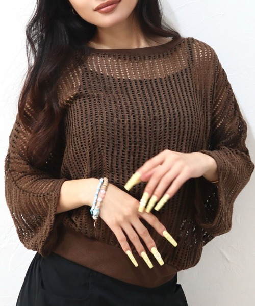 CECIL McBEE（セシルマクビー）の「クロシェ風レースドルマンスリーブプルオーバー（Tシャツ/カットソー・レディース・ブラック/ブラウン・MEDIUM/LARGE）」の6枚目の写真