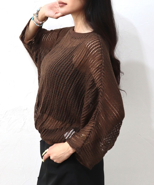 CECIL McBEE（セシルマクビー）の「クロシェ風レースドルマンスリーブプルオーバー（Tシャツ/カットソー・レディース・ブラック/ブラウン・MEDIUM/LARGE）」の7枚目の写真