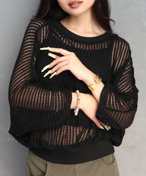 CECIL McBEE（セシルマクビー）の「クロシェ風レースドルマンスリーブプルオーバー（Tシャツ/カットソー・レディース・ブラック/ブラウン・MEDIUM/LARGE）」の10枚目の写真