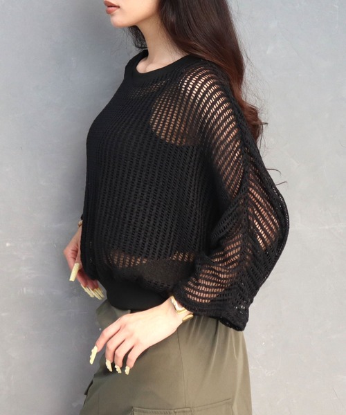 CECIL McBEE（セシルマクビー）の「クロシェ風レースドルマンスリーブプルオーバー（Tシャツ/カットソー・レディース・ブラック/ブラウン・MEDIUM/LARGE）」の11枚目の写真