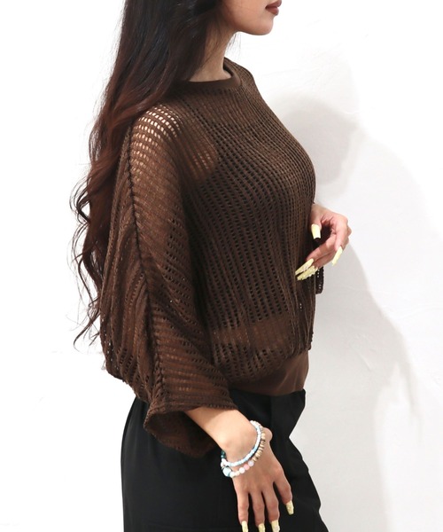 CECIL McBEE（セシルマクビー）の「クロシェ風レースドルマンスリーブプルオーバー（Tシャツ/カットソー・レディース・ブラック/ブラウン・MEDIUM/LARGE）」の9枚目の写真