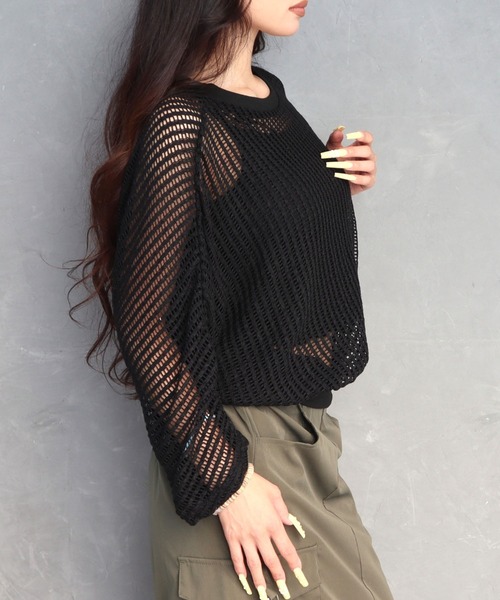 CECIL McBEE（セシルマクビー）の「クロシェ風レースドルマンスリーブプルオーバー（Tシャツ/カットソー・レディース・ブラック/ブラウン・MEDIUM/LARGE）」の13枚目の写真