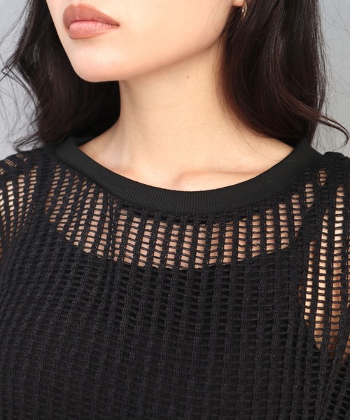 CECIL McBEE（セシルマクビー）の「クロシェ風レースドルマンスリーブプルオーバー（Tシャツ/カットソー・レディース・ブラック/ブラウン・MEDIUM/LARGE）」の3枚目の写真