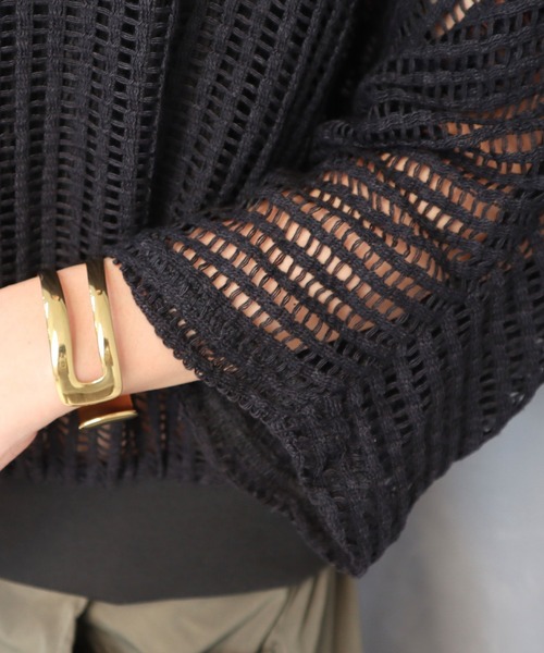 CECIL McBEE（セシルマクビー）の「クロシェ風レースドルマンスリーブプルオーバー（Tシャツ/カットソー・レディース・ブラック/ブラウン・MEDIUM/LARGE）」の4枚目の写真