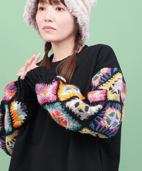 チチカカ（チチカカ）の「Rico スウェットｘハンドクロシェプルオーバー（スウェット・レディース・アイボリー/ブラック・FREE）」の2枚目の写真