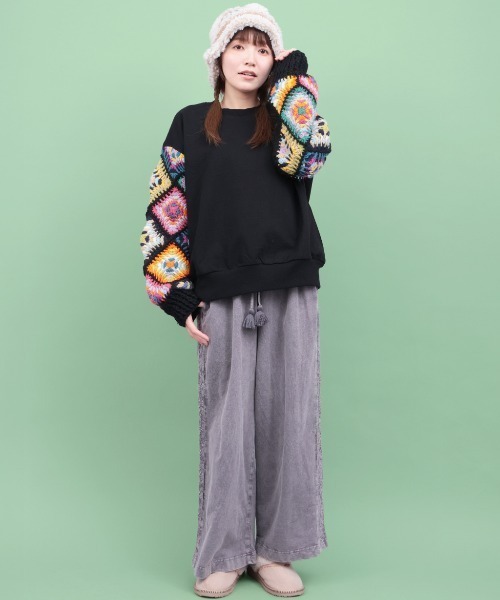 チチカカ（チチカカ）の「Rico スウェットｘハンドクロシェプルオーバー（スウェット・レディース・アイボリー/ブラック・FREE）」の3枚目の写真