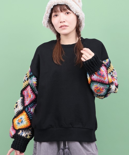 チチカカ（チチカカ）の「Rico スウェットｘハンドクロシェプルオーバー（スウェット・レディース・アイボリー/ブラック・FREE）」の4枚目の写真