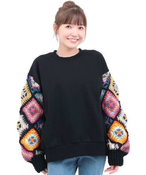 チチカカ（チチカカ）の「Rico スウェットｘハンドクロシェプルオーバー（スウェット・レディース・アイボリー/ブラック・FREE）」の6枚目の写真