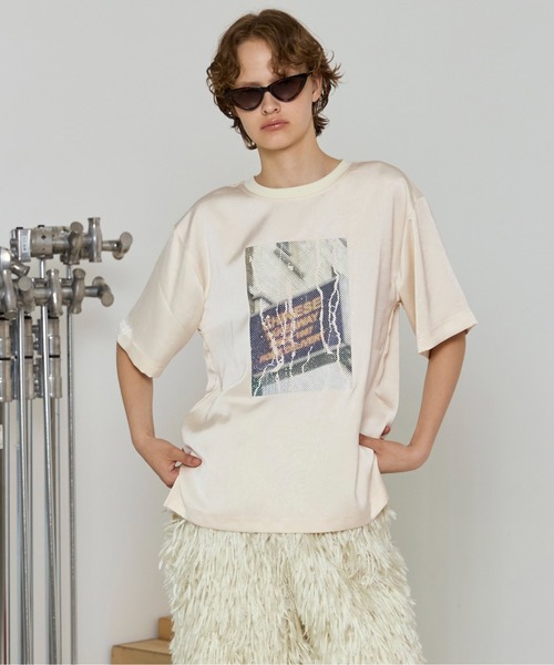 Dot Photo Print Satin T-Shirt/ドットフォトプリントサテンTシャツ（T