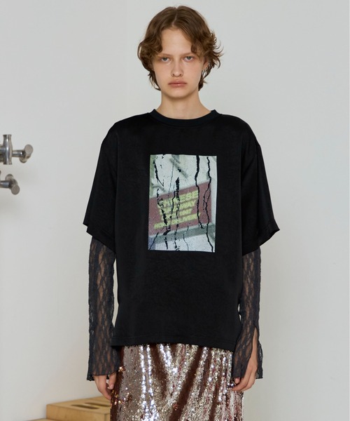 【即日発送】メゾンスペシャル サテンTシャツ 新品 セール】Dot Photo Print Satin T-Shirt/ドットフォトプリントサテンT