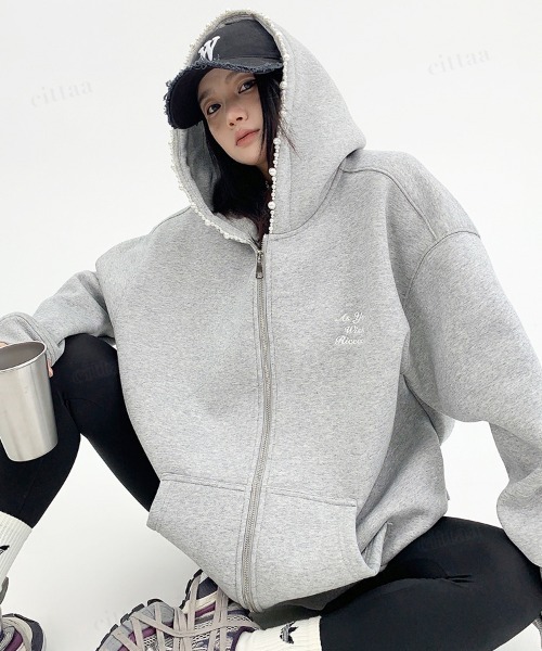 smyeon グレー フルジップ パーカー　韓国 Smyeon 「Smyeon」 ジップアップパーカー FREE グレー