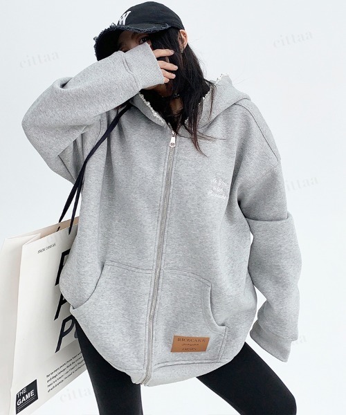 セール】韓国ファッション ビジューラインフードジップアップ