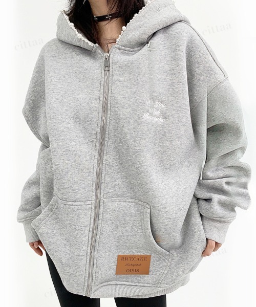 セール】韓国ファッション ビジューラインフードジップアップ