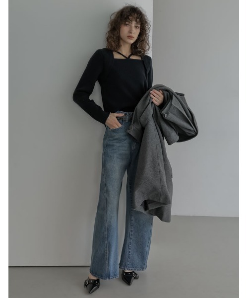 Re:EDIT（リエディ）の「[2025AW COLLECTION][低身長/高身長サイズ有]サイド切り替えコットンデニムパンツ（デニムパンツ・レディース・ブルー/ネイビー・LARGE/TALL/MEDIUM/SHORT）」の8枚目の写真