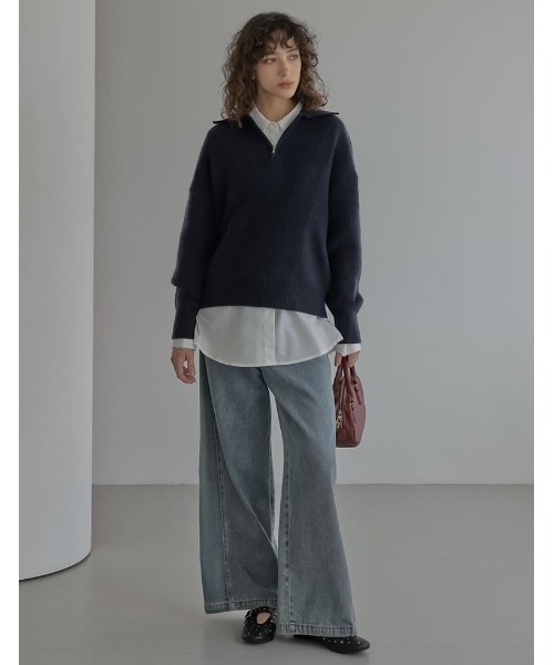 Re:EDIT（リエディ）の「[2025AW COLLECTION][低身長/高身長サイズ有]サイド切り替えコットンデニムパンツ（デニムパンツ・レディース・ブルー/ネイビー・LARGE/TALL/MEDIUM/SHORT）」の13枚目の写真