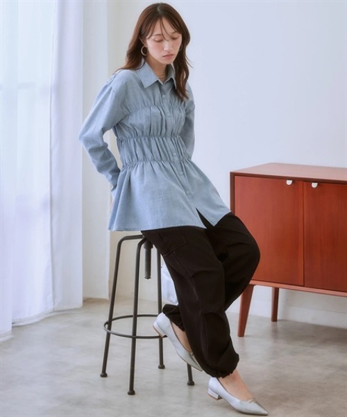 nissen（ニッセン）の「シャーリングデザインシャツチュニック（その他トップス・レディース・ブラック/ブルー/オフホワイト・S/M/L/LL）」の10枚目の写真