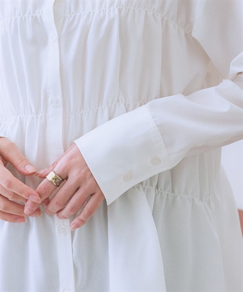 nissen（ニッセン）の「シャーリングデザインシャツチュニック（その他トップス・レディース・ブラック/ブルー/オフホワイト・S/M/L/LL）」の14枚目の写真