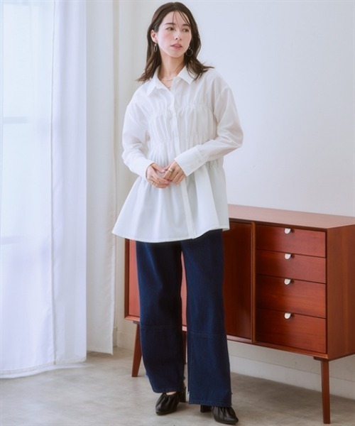 nissen（ニッセン）の「シャーリングデザインシャツチュニック（その他トップス・レディース・ブラック/ブルー/オフホワイト・S/M/L/LL）」の13枚目の写真