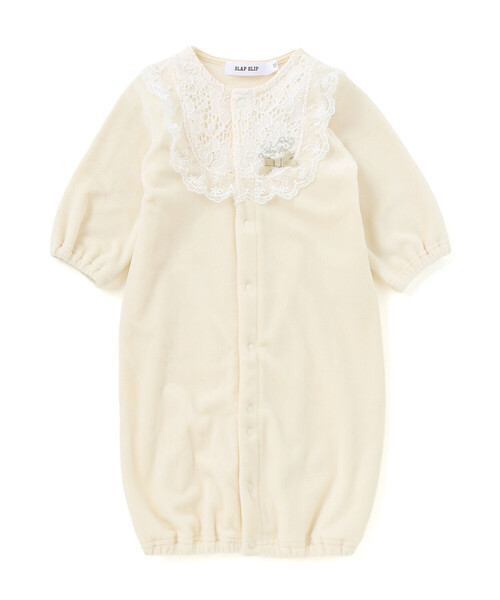 SLAP SLIP BABY（スラップスリップベビー）の「フリルラウンド切り替えベロア2WAYオールベビー(50~70cm)（ロンパース・キッズ・オフホワイト/ピンク・FREE）」の5枚目の写真