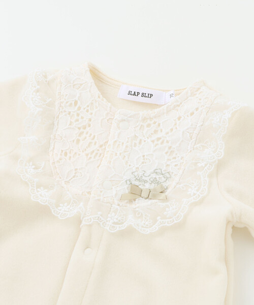 SLAP SLIP BABY（スラップスリップベビー）の「フリルラウンド切り替えベロア2WAYオールベビー(50~70cm)（ロンパース・キッズ・オフホワイト/ピンク・FREE）」の7枚目の写真