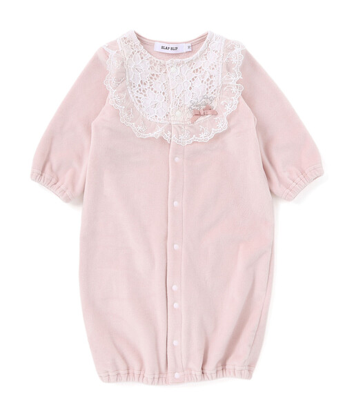 SLAP SLIP BABY（スラップスリップベビー）の「フリルラウンド切り替えベロア2WAYオールベビー(50~70cm)（ロンパース・キッズ・オフホワイト/ピンク・FREE）」の8枚目の写真