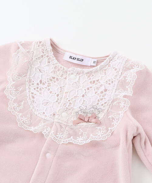 SLAP SLIP BABY（スラップスリップベビー）の「フリルラウンド切り替えベロア2WAYオールベビー(50~70cm)（ロンパース・キッズ・オフホワイト/ピンク・FREE）」の10枚目の写真