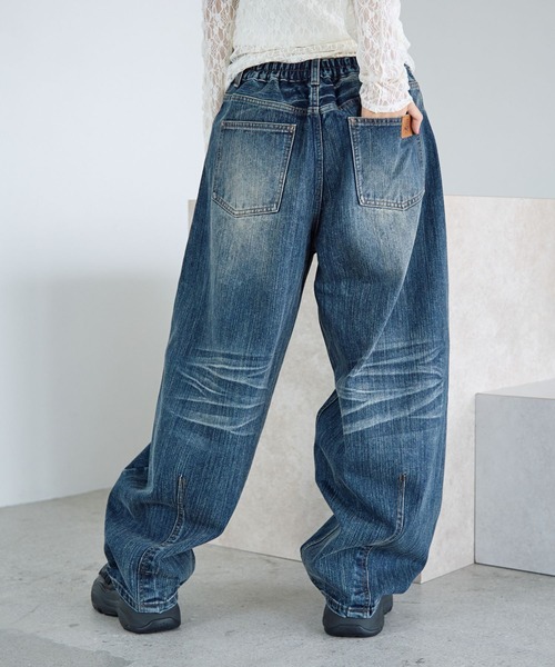 PBLIM（ページボーイリム）の「《UNISEX》スラブブリーチデニム（デニムパンツ・レディース・ブルー/ブラック・LARGE/MEDIUM）」の4枚目の写真