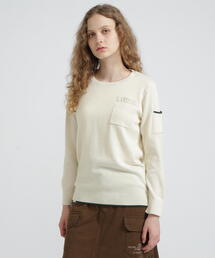 AVIREX ホワイト レッド トップス セーター ミリタリー系 タグ付き アヴィレックス AVIREX COLLEGE WAPPEN KINIT TOPS⁄ カレッジワッペン