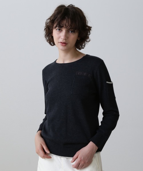 AVIREX(アヴィレックス)の「FATIGUE KNIT TOPS/ファティーグニットトップス(ニット/セーター・レディース・レッド/ブラック/ホワイト系2・L/M/S)」の1枚目の写真