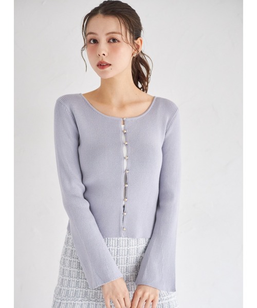 tocco closet（トッコ　クローゼット）の「フレアスリーブラメリブニットプルオーバー（ニット/セーター・レディース・ボルドー/オフホワイト/ブルー・M）」の3枚目の写真
